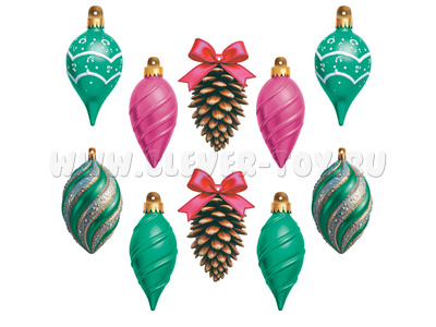 Комплект украшений со скотчем. Новогодние игрушки (10 шт.: 5 видов по 2 шт.)