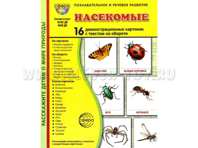 Демонстрационные картинки СУПЕР в папке. Насекомые (16 шт.)
